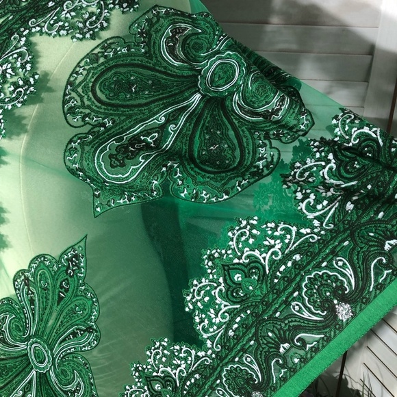 Vintage Y2K Sheer Lace Poncho Bohemian Floral Fringe Green - Picture 6 of 11